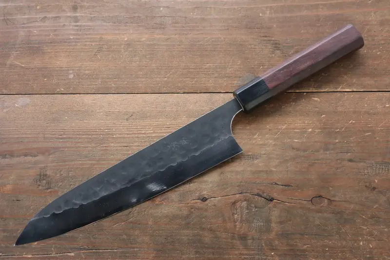 210Mm Left-Handed Seisuke Blue Steel #2 Hammered Kurouchi Gyuto With Shitan Handle 1