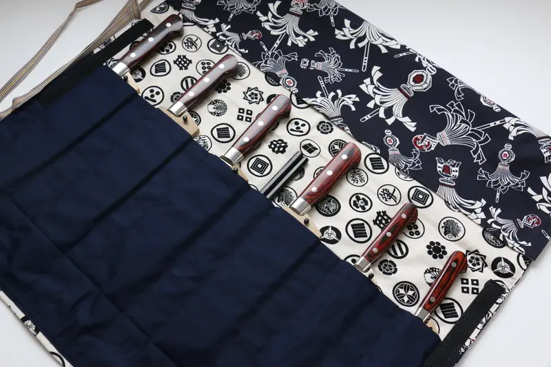 7-Pocket Japanese-Style Knife Roll – Konhikeshi-U-Shirokamon Design 1