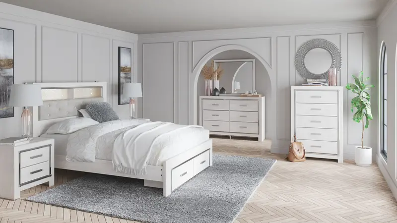 Altyra Bookcase Bedroom Set With Open Shelving And Nightstand Integration 1