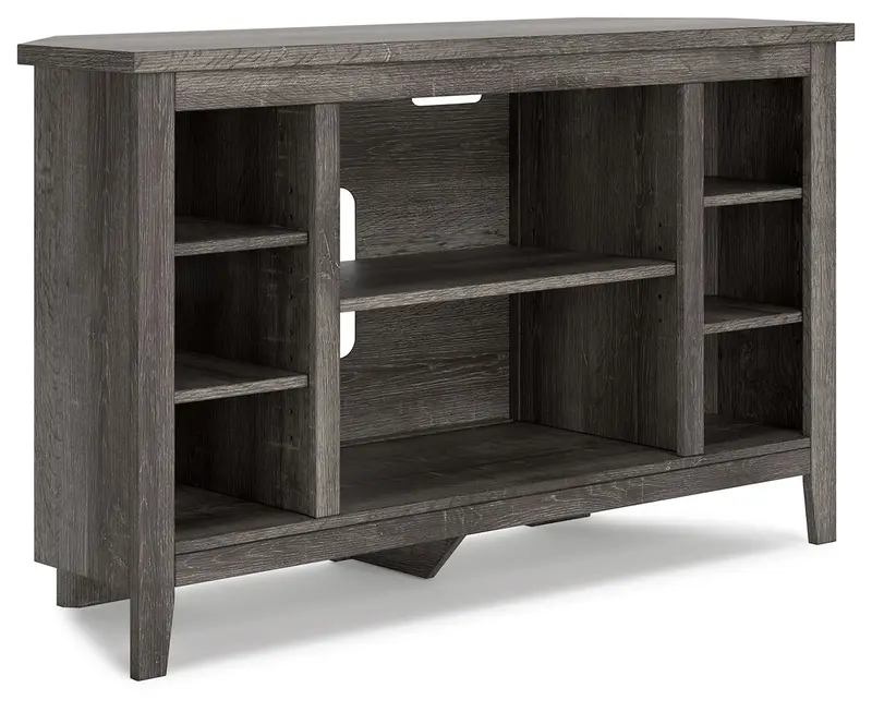 Arlenbry Gray Corner Tv Stand — Fireplace-Ready Design 1