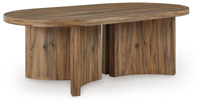 Austanny Warm Brown Oval Cocktail Table – Cozy Lounge Essential 1