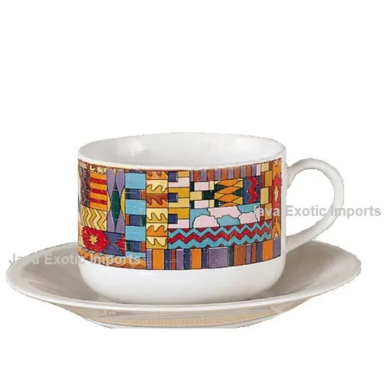 Aztec Latte Art Gift Set: Two Ceramic Cups & Matching Saucers 1