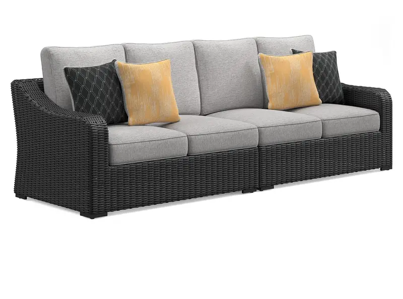 Beachcroft Outdoor 2-Piece Loveseat In Black And Light Gray With Cushions 1