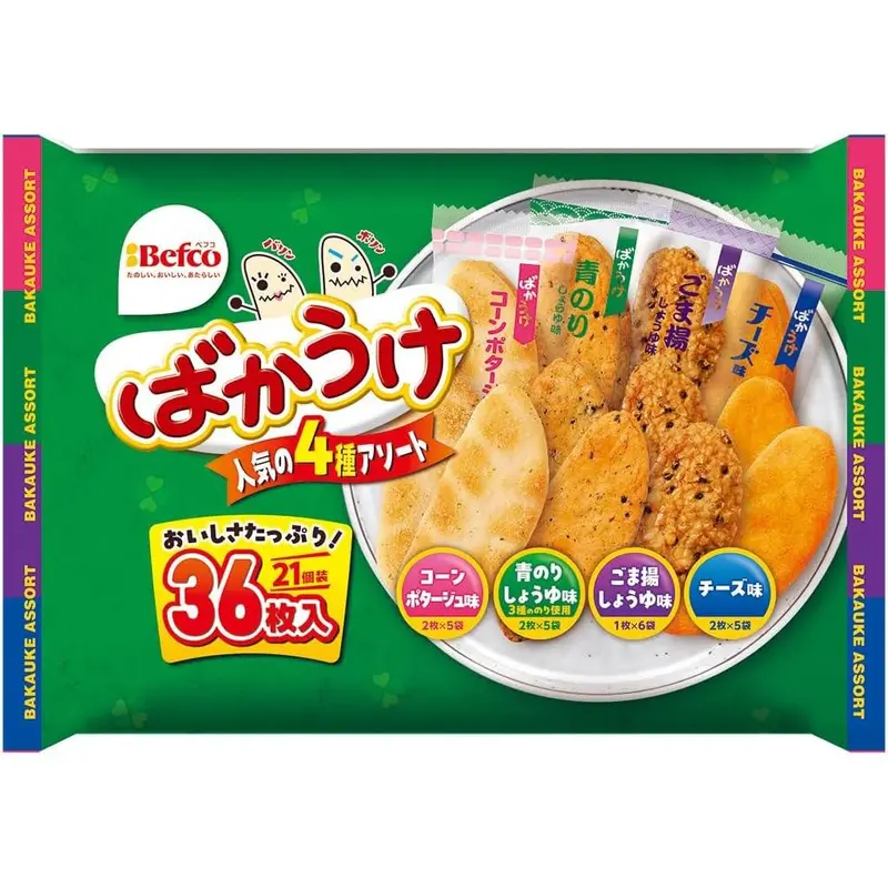 Befco Bakauke Senbei – Gourmet Assortment Of 4 Classic Flavors (36-Piece Box) 1