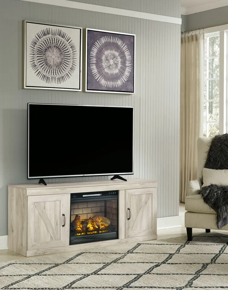 Bellaby Whitewash Fireplace Tv Stand With Faux Brick Hearth Design 1