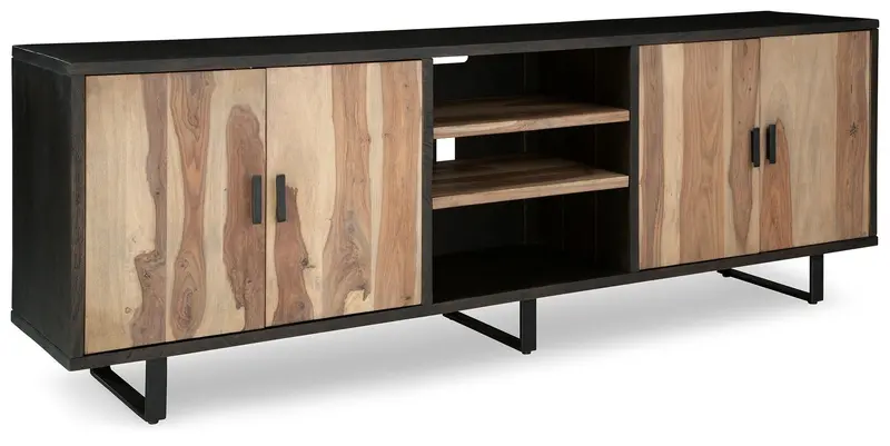 Bellwick Natural Wood And Brown Accent Cabinet With Open And Closed Shelving 1