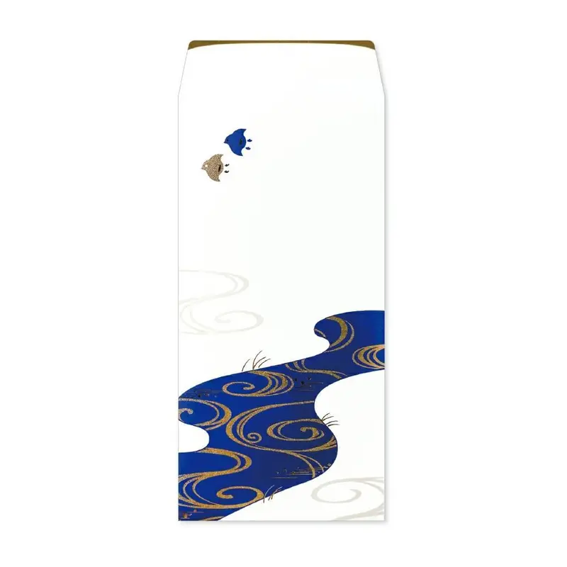 Blue River Patterned Gold-Foil Money Envelope – Elegant Long Format 1