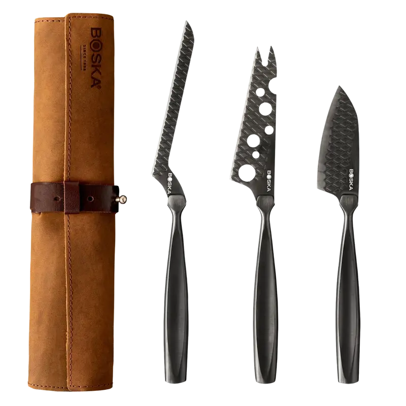 Boska Monaco+ 3-Piece Stainless Steel Cheese Knife Set With Leather Roll 1