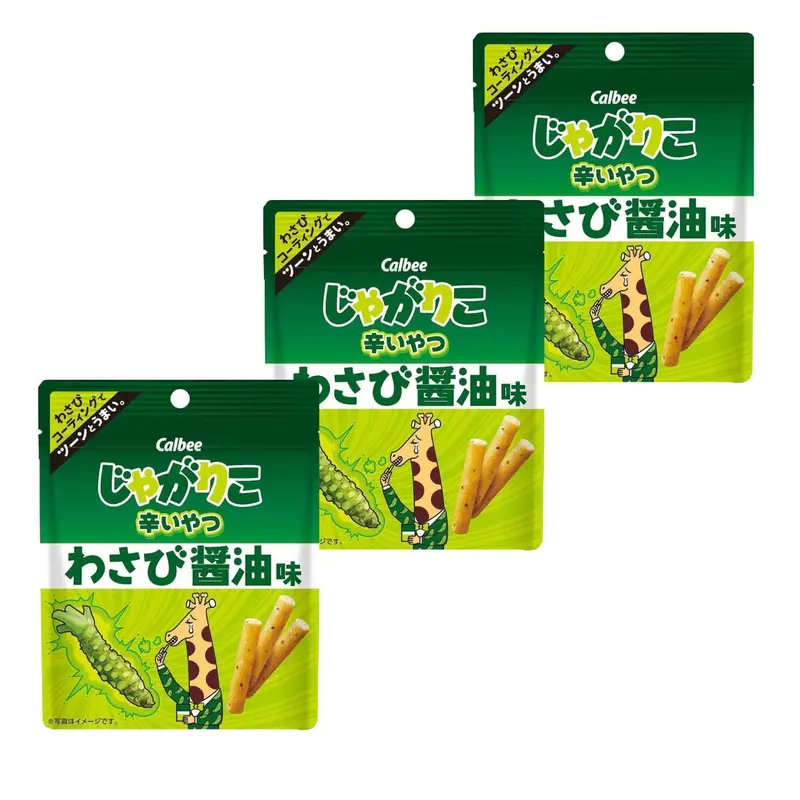 Calbee Jagarico Wasabi Soy Sauce Potato Sticks – Crunchy Japanese Snack, 3-Pack 1