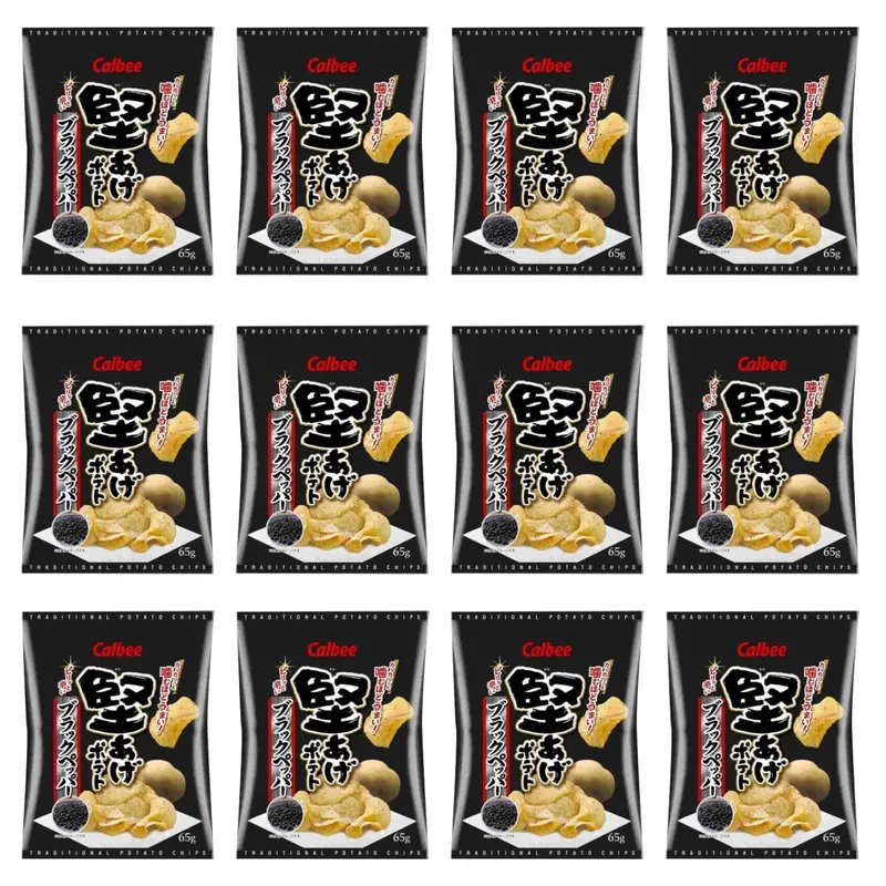 Calbee Kataage Black Pepper Potato Chips – Boldly Seasoned Crisps, 65G × 12 Pack 1
