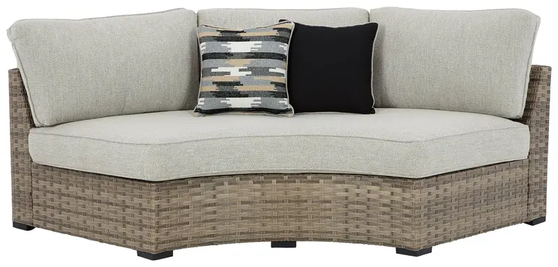 Calworth Beige Curved Upholstered Loveseat With Cushioned Seating 1