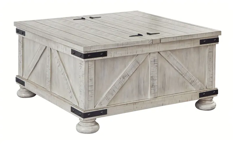 Carynhurst Whitewash Wood Cocktail Table With Hidden Storage 1