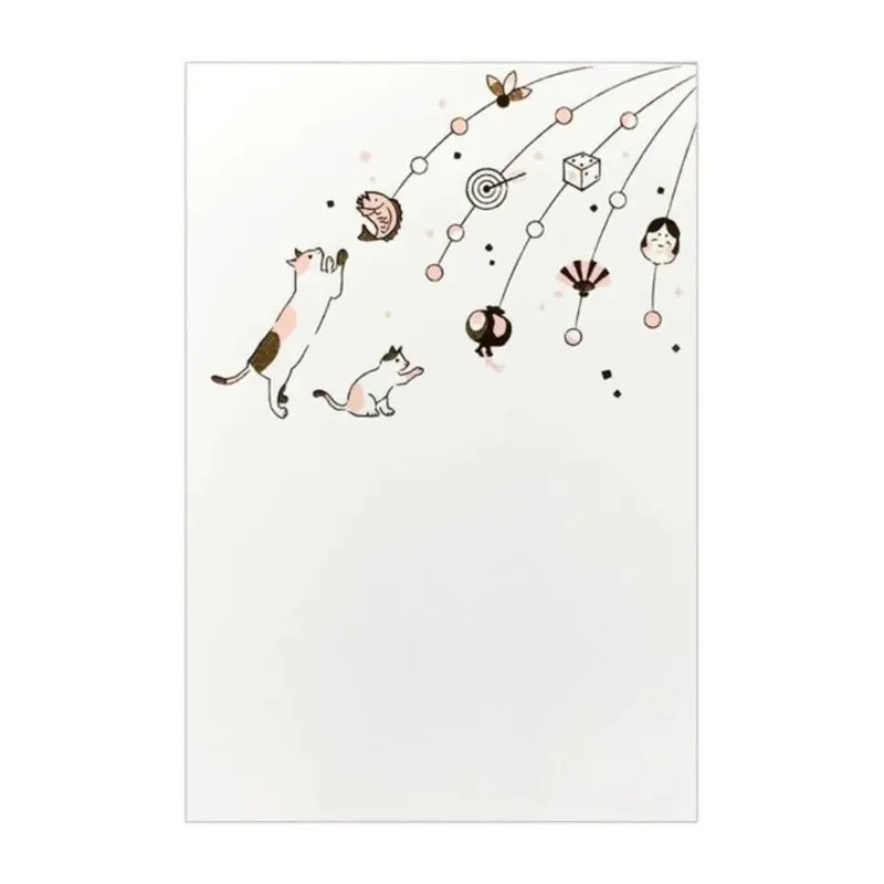 Cat & New Year Foil-Stamped Postcard – January Celebration Design 1