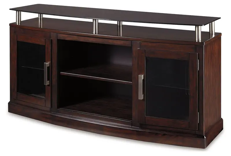 Chanceen Dark Brown Medium-Sized Tv Stand With Optional Fireplace Insert 1