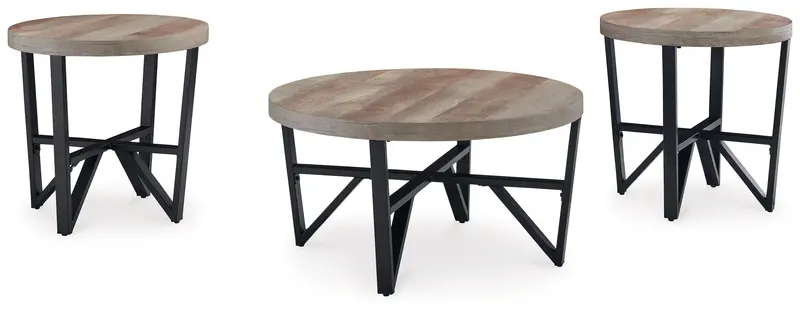 Deanlee 3-Piece Grayish-Brown And Black Occasional Table Set 1