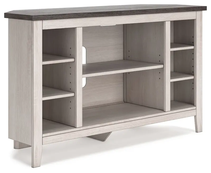 Dorrinson Two-Tone Corner Tv Console With Optional Fireplace Feature 1