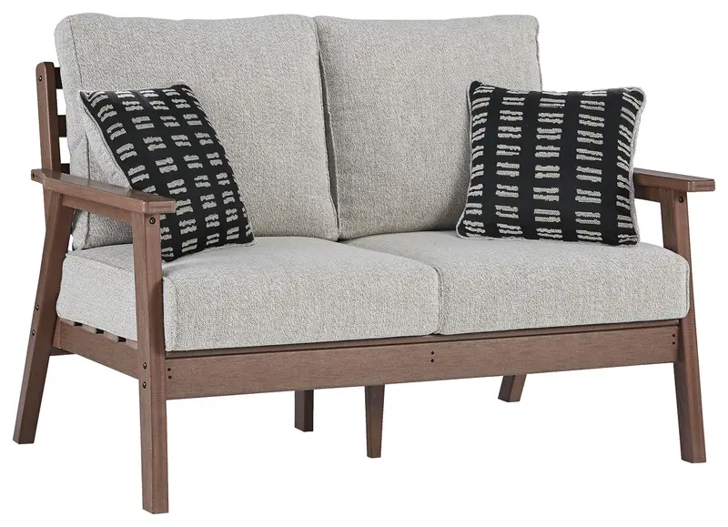 Emmeline Brown And Beige Upholstered Loveseat With Cushions 1