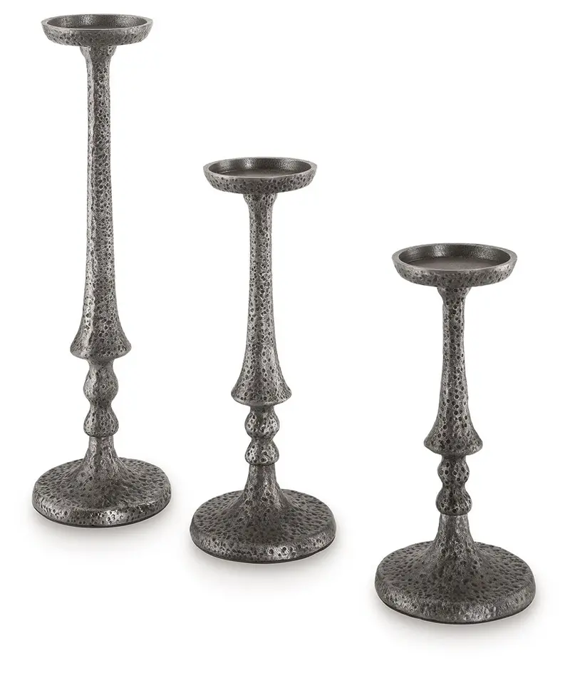 Eravell Pewter-Finish Candle Holder Set – 3-Piece Tabletop Accent Ensemble 1