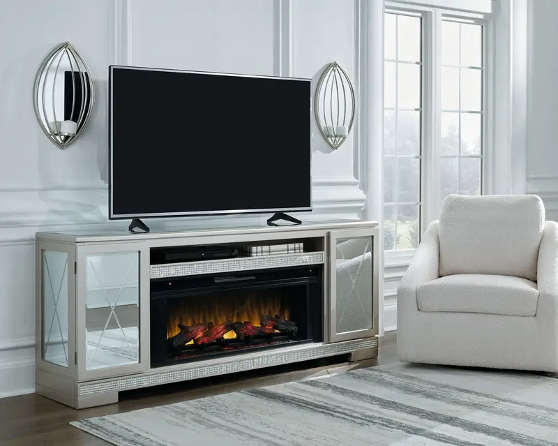 Flamory Silver 72-Inch Tv Stand With Built-In Infrared Fireplace 1