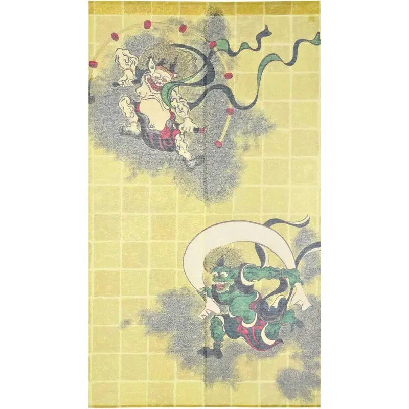 Fujin Raijin Gold-Thread Noren – Mythological Wind & Thunder God Door Hanging 1