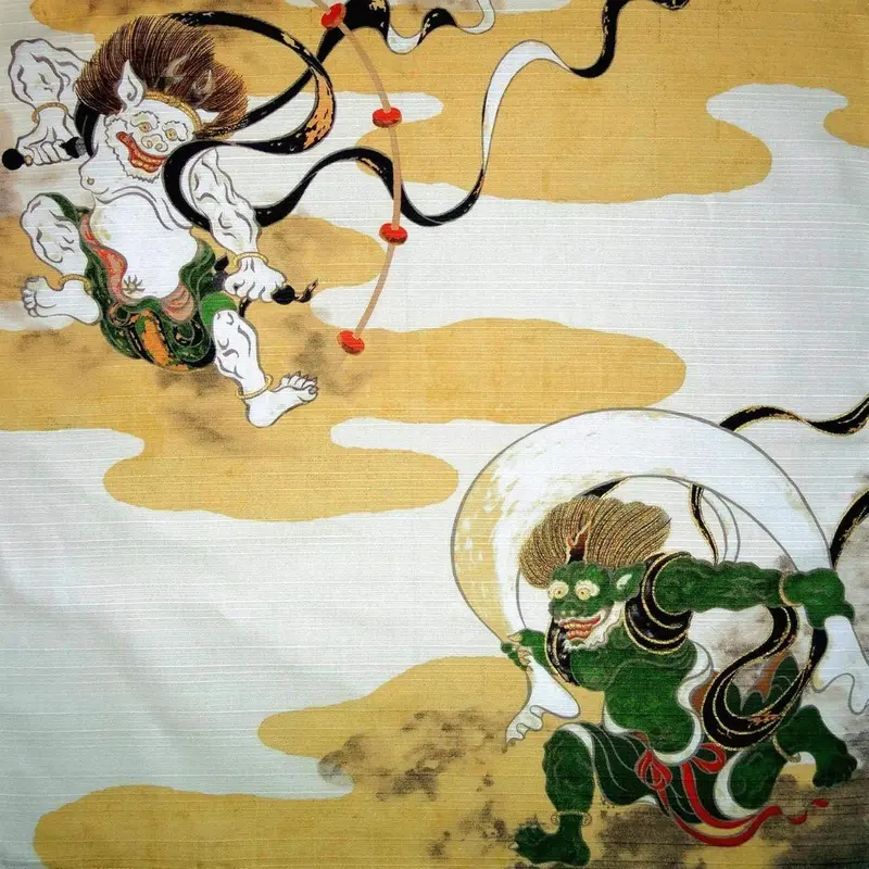 Fujin Raijin Wind And Thunder God Furoshiki – 48×48 Cm Traditional Japanese Cotton Cloth 1