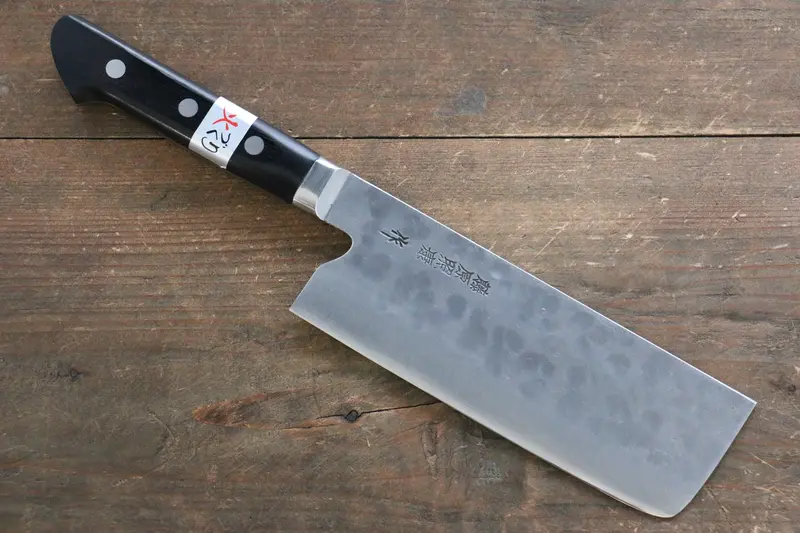 Fujiwara Teruyasu Maboroshi Nakiri Knife – 150Mm Hammered White Steel No.1 With Black Pakka Wood Handle 1