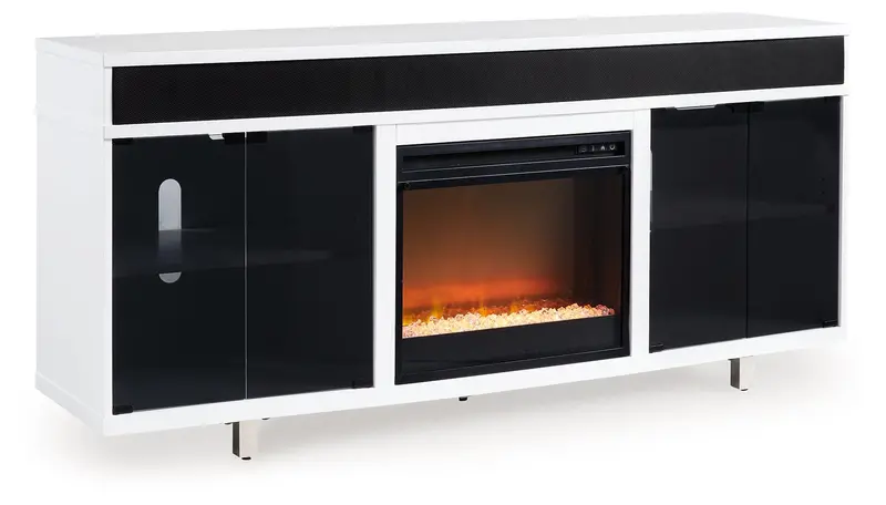 Gardoni White And Black 72-Inch Tv Stand With Built-In Electric Fireplace 1