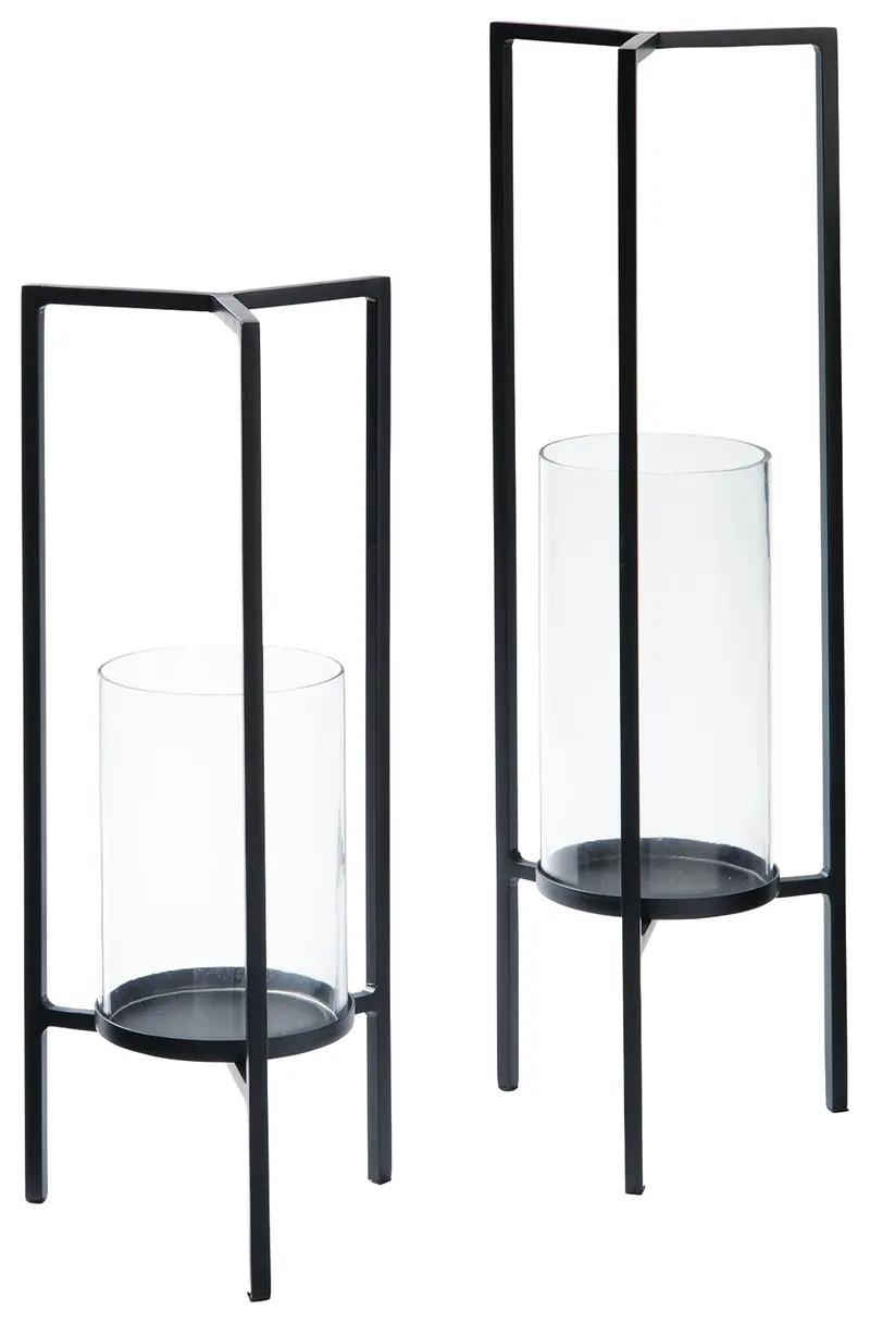Ginette Black Minimalist Candle Holder Set (2-Piece) 1