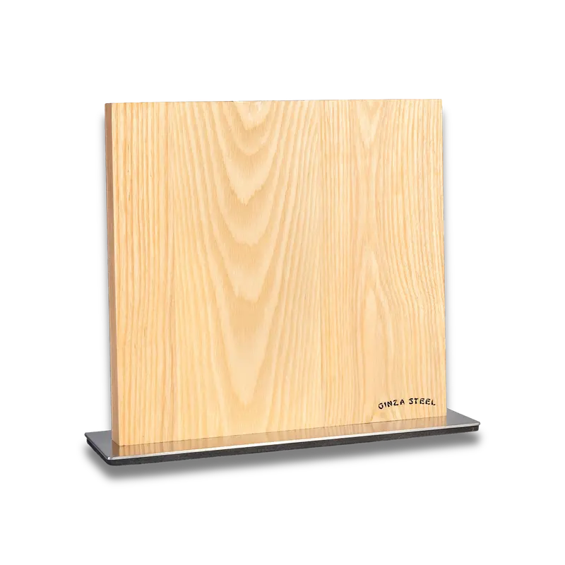Ginza Steel Magnetic Knife Block – Solid Ash Wood Stand With Reinforced Metal Base 1