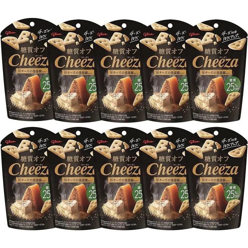 Glico Cheeza Low-Carb Crackers – Black Pepper Double Cheese Flavor, 36 G × 10 Pack 1