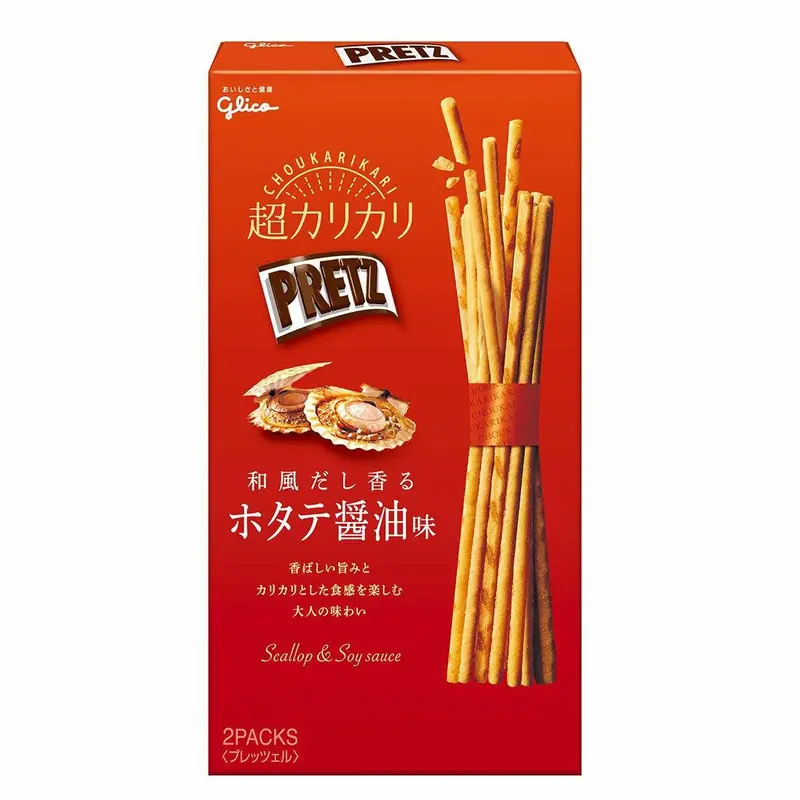 Glico Pretz Scallop & Soy Sauce Dashi Biscuit Sticks – Savory Japanese Snack, 55G 1