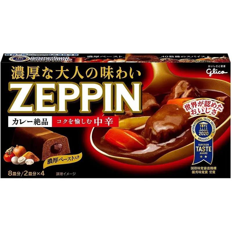 Glico Zeppin Japanese Curry Roux – Medium-Hot Flavor, 175G Block Pack 1