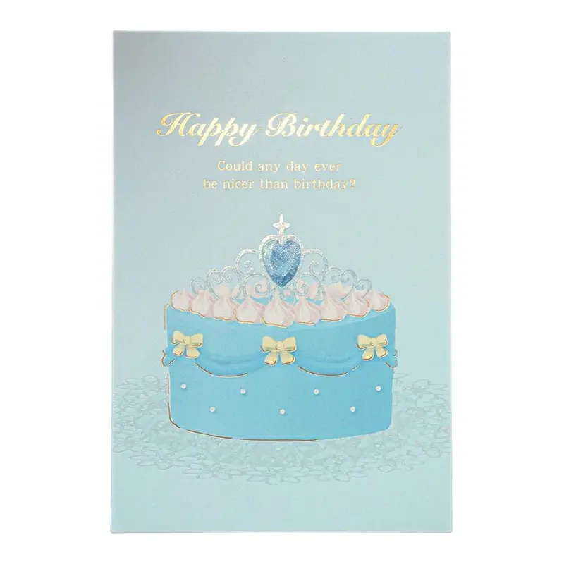Gold-Foil Birthday Greeting Card – Regal Blue Crown And Cake Illustration 1