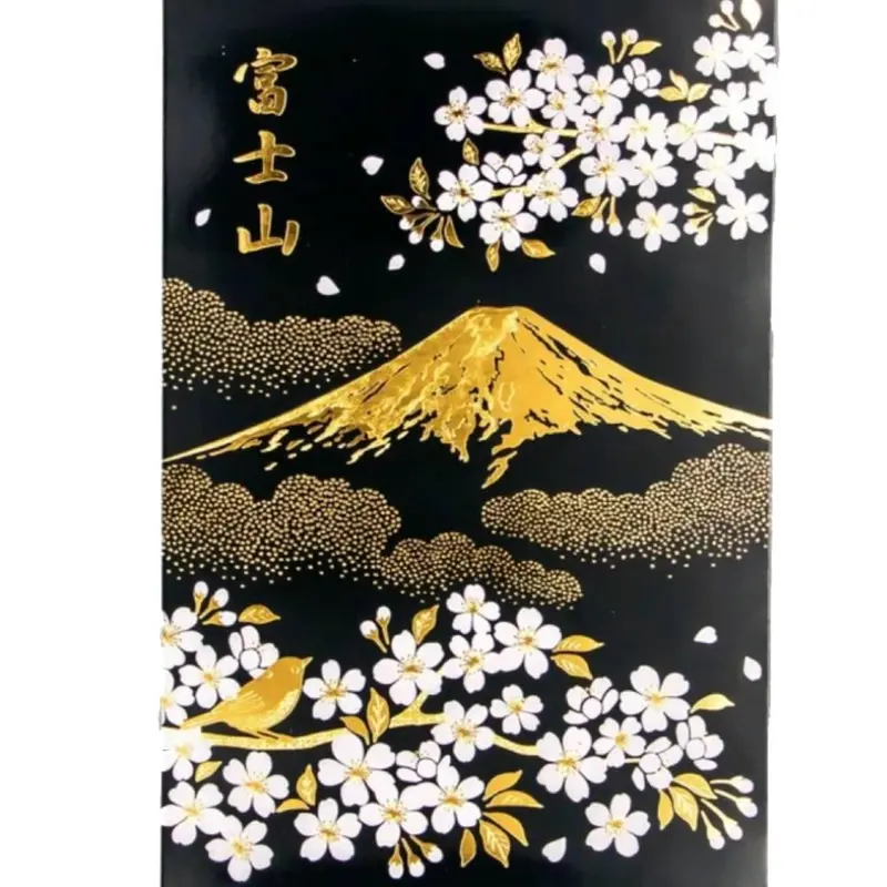 Gold-Foil Mount Fuji Postcard – Spring Sakura Cherry Blossom Scene 1