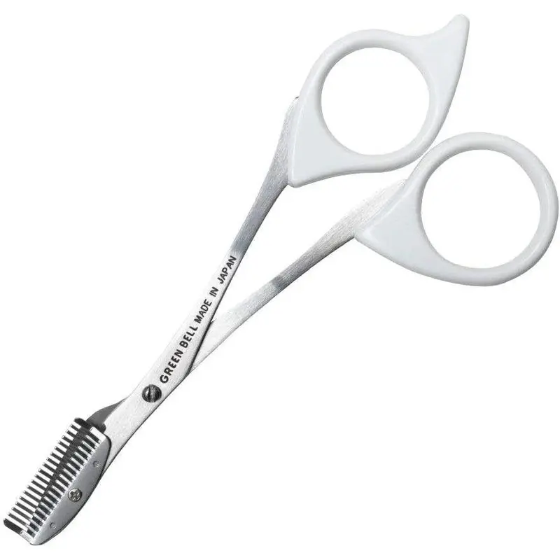 Green Bell Precision Eyebrow Scissors With Integrated Comb – White 1