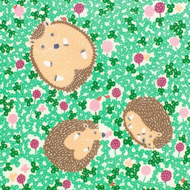 Green Cotton Furoshiki Wrapping Cloth With Hedgehog Motif – 50Cm Book Cover 1