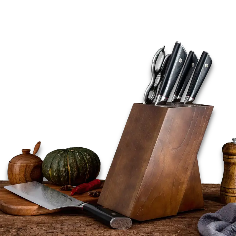 Hagakure Six Essential Knife Set – 4 Premium Knives + Stainless Steel Shears In Magnetic Wood Block 1