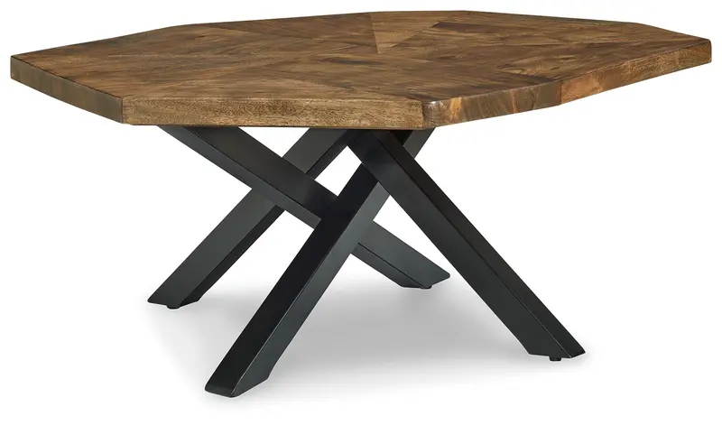 Haileeton Oval Cocktail Table In Brown And Black Finish 1