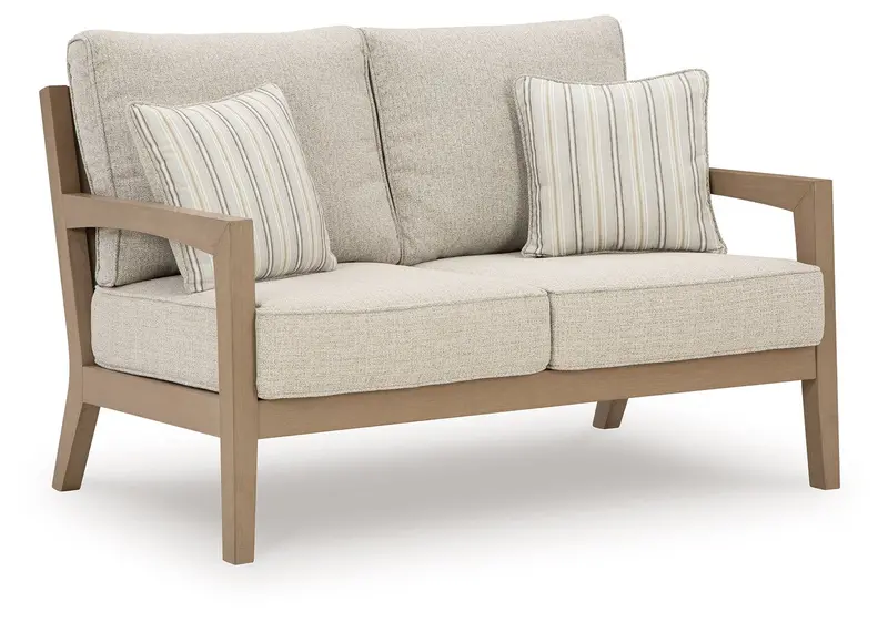 Hallow Creek Driftwood Loveseat With Cushioned Seat – Two-Seater Coastal Sofa 1