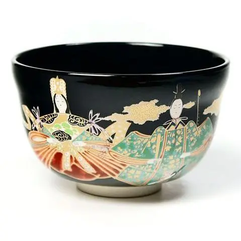 Handmade Chawan Tea Bowl – Black Ningyo Doll Design Matcha Cup (Japanese Ceramic Art) 1