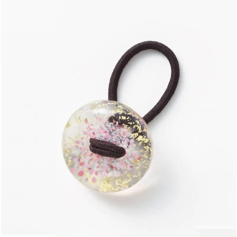 Handmade Glass Bead Hair Tie – Sakura Pink Accent, Hair Drop Style 1