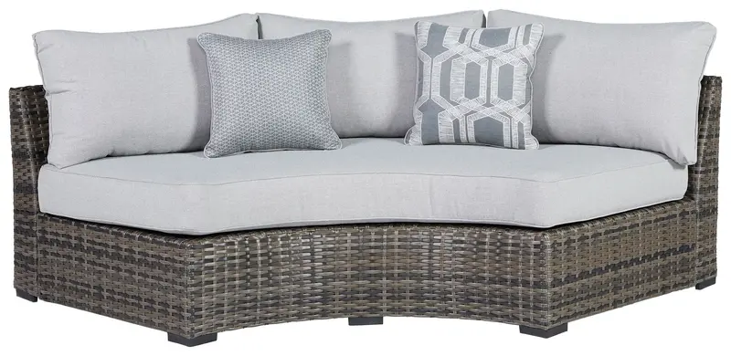 Harbor Court Curved Gray Upholstered Loveseat With Cushions 1