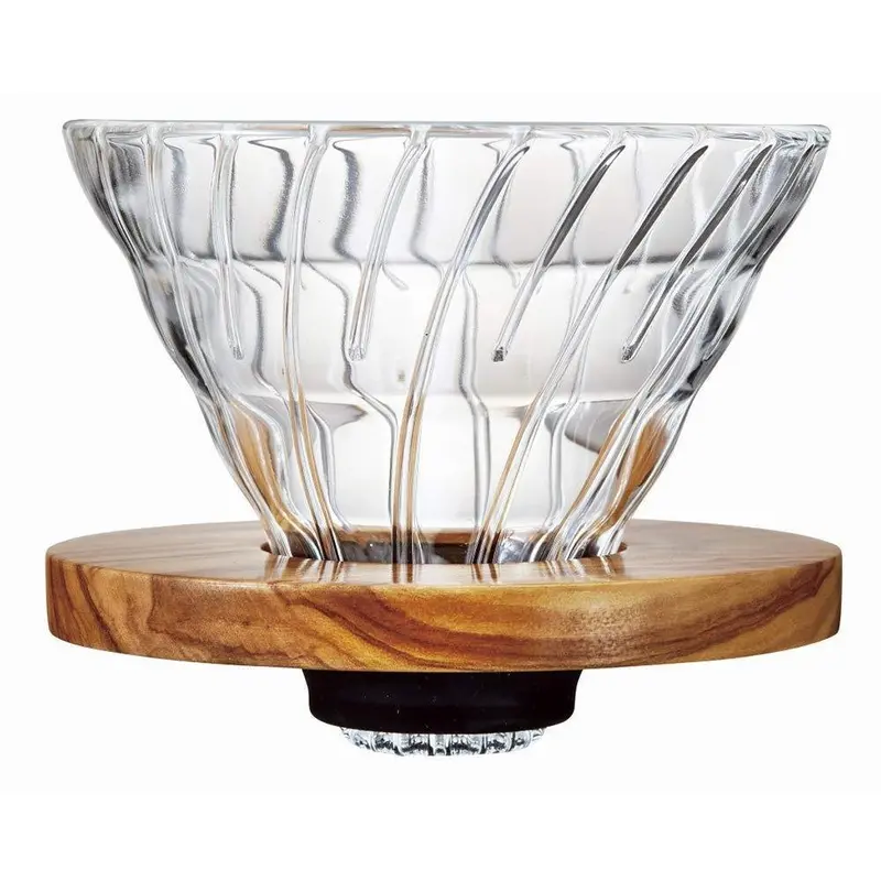 Hario V60 Glass Dripper With Olive Wood Handle – Versatile 1–4 Cup Pour-Over Coffee Maker 1