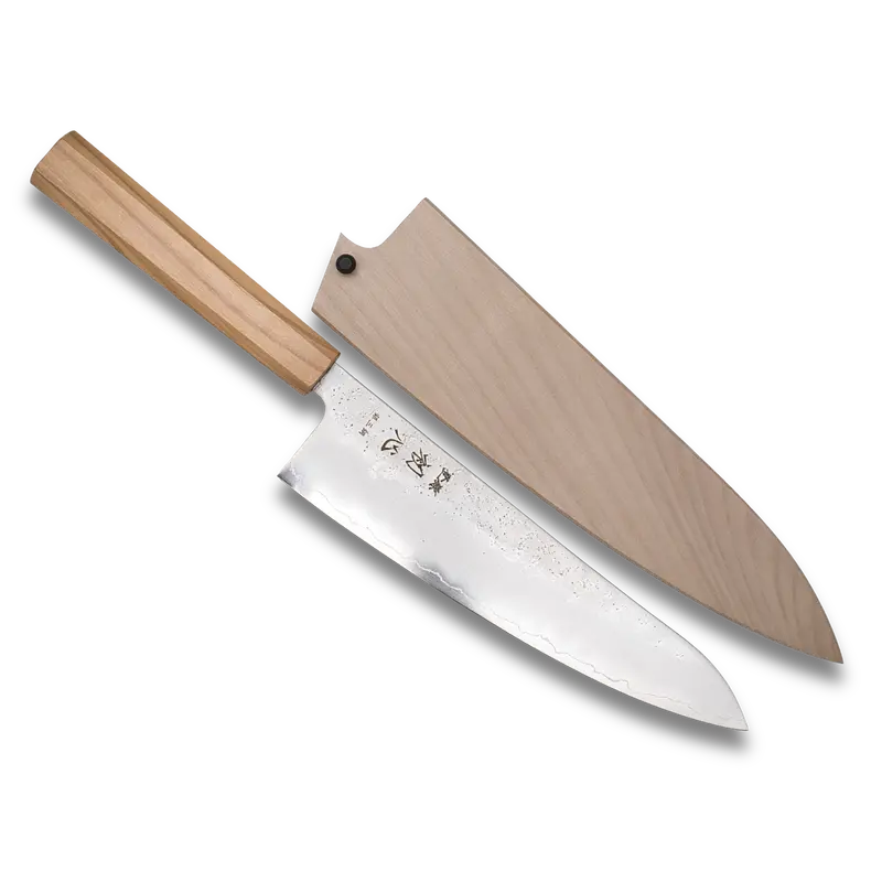 Hatsukokoro Ginrei Silver 3 Nashiji 210 Mm Gyuto Chef’S Knife With Traditional Saya Sheath 1