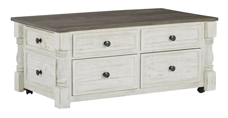 Havalance White And Gray Lift-Top Cocktail Table With Storage Drawers 1