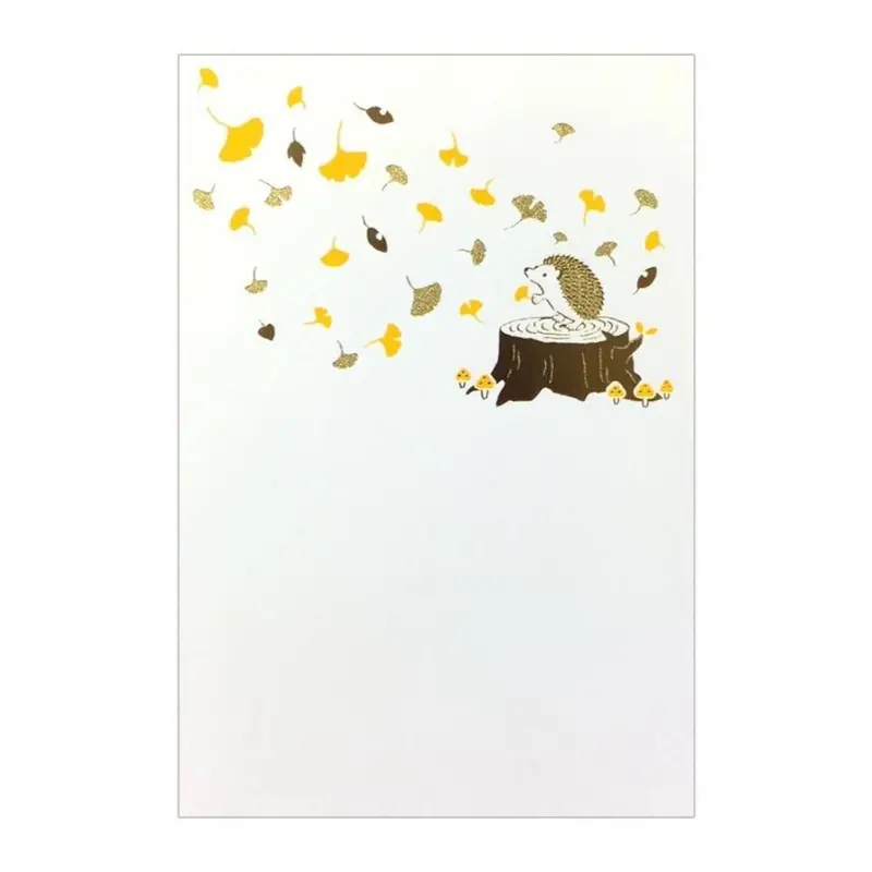 Hedgehog-Themed Foil-Stamped Seasonal Postcard – November Edition 1