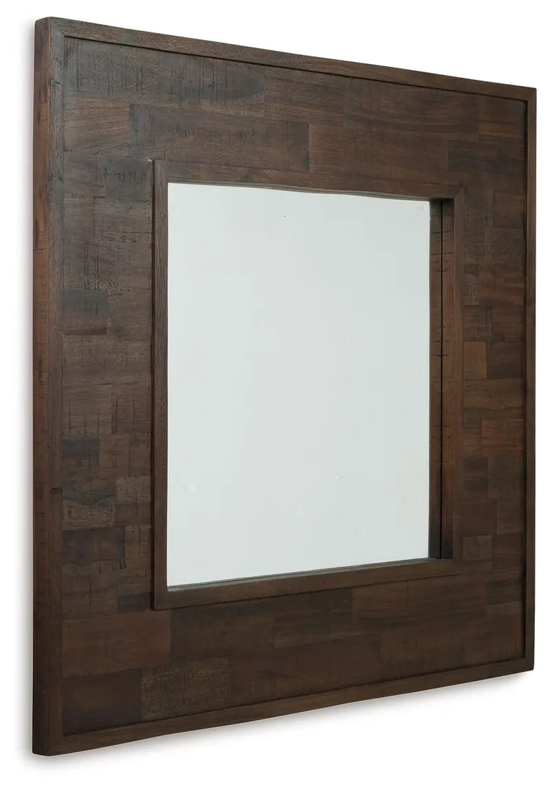 Hensington Brown-Framed Accent Mirror With Natural Wood Texture 1