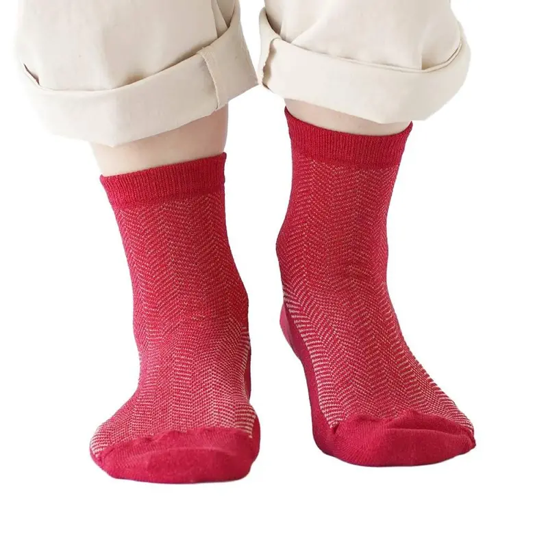 Herringbone-Weave Absorbent Socks – Washi Paper & Cotton Blend, Red, Size 24.5Cm 1
