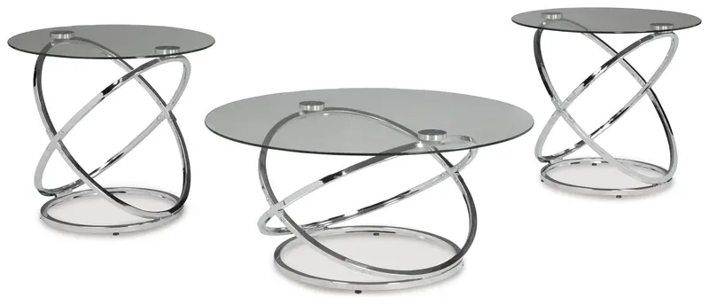 Hollynyx Chrome Three-Piece Occasional Table Set 1