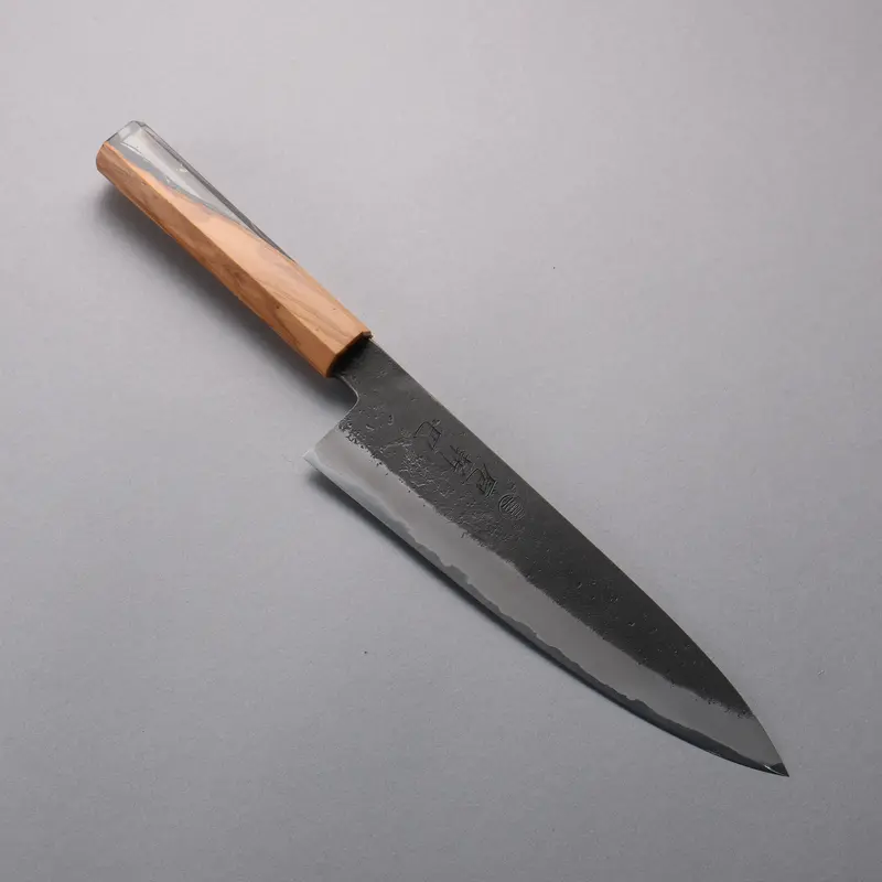 Hozantomoe Black-Finished Gyuto – 210Mm White Steel #2 With Olive Wood & Black Resin Handle 1